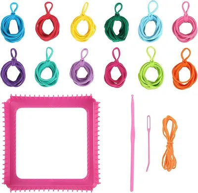 Imagen del producto de 384 piezas de aros de colores, juego de bandas elásticas para telar, con marco de telar, gancho de crochet, kit de telar para trenzar, ideal para proyectos de manualidades, pulseras, posavasos y agarraderas