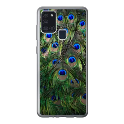 Produktbild von MuchoWow® Handyhülle Schutzhülle Hülle für Samsung Galaxy A21s Nahaufnahme von Pfauenfedern Silikon Softcase Handy Hülle - Hartschale