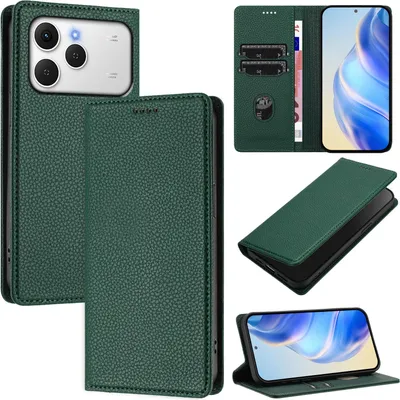 Immagine prodotto di Custodia per telefono cellulare in pelle Litchi per Tecno Spark 40 4G Portafoglio slot per schede stand funzione cover verde