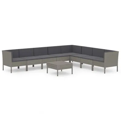 Immagine prodotto di Set da giardino 9 pezzi vidaXL con cuscini, in rattan sintetico grigio