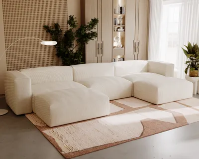 Produktbild von FURMEB24 Ecksofa LILI U-Form mit Ottomane, HR-Schaum, Cordstoff 348 x 180 cm BEIGE