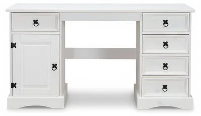 Zdjęcie produktu dla New Mexico biurko szerokość 141 cm, wysokość 76 cm  5 szuflad i 1 drzwiczkami biel/woskowane.