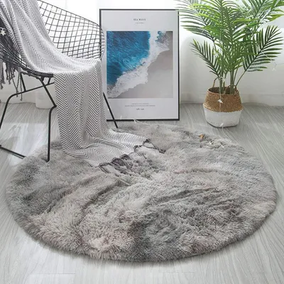 Immagine prodotto di Tappeto rotondo, pelo alto e morbido, antiscivolo, ultra soffice, grigio e bianco, 160x160 cm