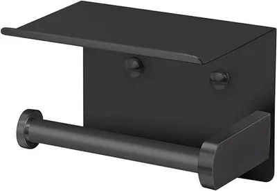 Image de Porte-rouleau de papier toilette en acier inoxydable avec ventouses adhésives, noir, 14 x 9,5 x 10 cm