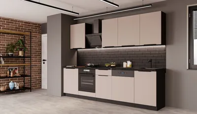 Produktbild von Küche ARONA BASIC 280 cm Küchenzeile Küchenblock Einbauküche Kaschmir beige matt + Schwarz matt