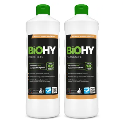 Produktbild von BiOHY Flüssig Seife, Flüssige Handseife, Gesichtsseife, Sensitive Waschlotion – 2er Pack (2 x 1 Liter Flasche)