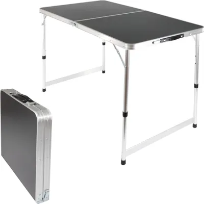 Produktbild von Höhenverstellbarer Klapptisch, schwarz, Campingtisch 120 x 60 cm, Tapeziertisch