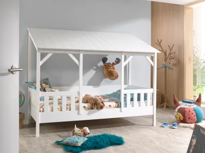 Produktbild von Vipack Hausbett inkl. Rolllattenrost, Liegefläche 90 x 200 cm, Ausf. weiß teilmassiv Dach in Weiß
