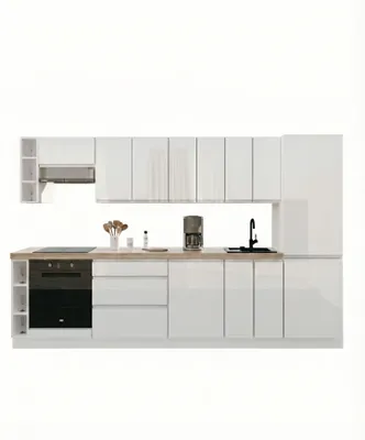 Produktbild von Küchenzeile 340 cm Küche Küchenblock Einbauküche ohne E-Geräten , Aspen KA12-M340 , Weiß/Hochglanz