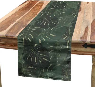 Obrázek produktu pro ABAKUHAUS Tropický ubrus, exotický vzor listů monstery Havajská plantáž, 40 x 180 cm, šedá resedově zelená