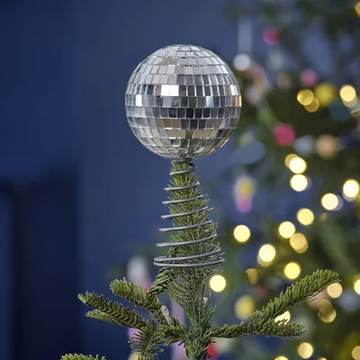 Weihnachtsbaum-Topper Disco-Kugel, silber, 1 Stück, 18 cm