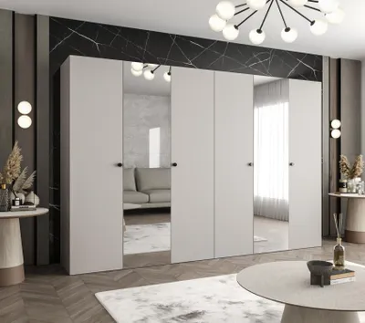 Obrázok produktu pre Zrkadlová šatníková skriňa CAITIR 2 300 cm - kašmír / čierne úchyty