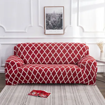 Obrázek produktu pro Elastický potah na pohovku Protiskluzový elastický potah na pohovku, potah na pohovku, potahy na pohovku, gauč, křeslo (červený geometrický, 3místný)
