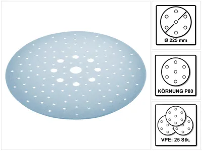 Productafbeelding van Festool STF D225/128 P80 GR/25 schuurschijf P80 225 mm 25 stuks ( 205655 ) voor langhalsslijpmachine PLANEX LHS 2 225 EQ(I), PLANEX 225 EQ, PLANEX LHS-E 225 easy - opvolger van 499636