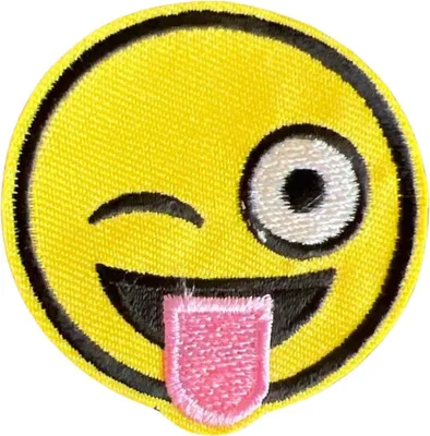 Produktbild von Emoji-Smiley-Bügelemblem-Aufnäher, rosa Zunge
