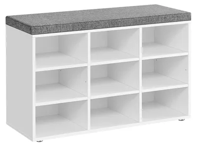 Produktbild von Schuhbank mit Kissen und 9 Fächern - Stauraum - Weiß-Grau - 30,3 x 78,5 x 48 cm