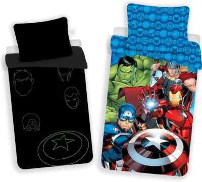 Produktbild von Marvel Avengers Bettbezug, Glow in the Dark - 140 x 200 + 70 x 90 cm - Baumwolle