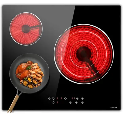 Image de Plaque de cuisson vitrocéramique encastrable de 60 cm, 3 zones de cuisson, 5700 W, commandes tactiles, 9 niveaux de puissance, minuterie de 99 minutes, zone extensible