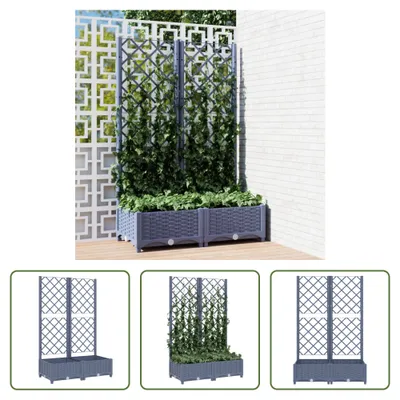 Image de The Living Store Bac à plantes avec treillis Gris foncé 80x40x121,5 cm PP