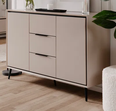Produktbild von Sideboard "Brebbia" in sand und schwarz Kommode 135 cm, Soft-Close-Funktion