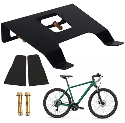 Produktbild von Relaxdays Fahrrad Wandhalterung, Ablage & Haken, 3in1 Radhalter, bis 30 kg, HBT: 9,5x35x30,5 cm, Stahl & Holz, schwarz