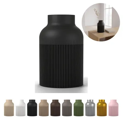 Immagine prodotto di Vaso decorativo Hiku Japandi 17,6 cm, rigato in PLA – Nero