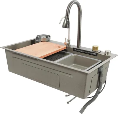 Obrázok produktu pre Kuchynský drez - Dvojité umývadlo - Nerezová oceľ - S armatúrou - Dva otvory - Obdĺžnikový - 80×45 cm - Tmavošedý