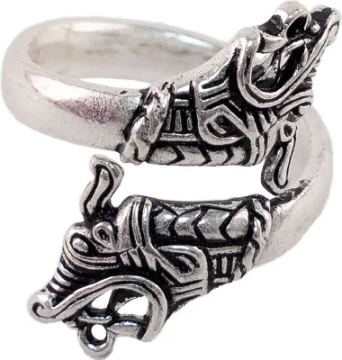 Produktbild von Wikinger Drachen-Ring versilbert "Haithabu" Größe S