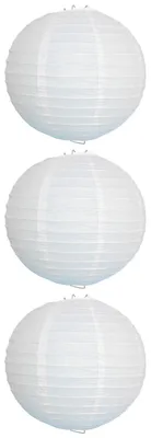 3er Set runde Papier-Laternen, weiß, 20 cm, DIY-Deko