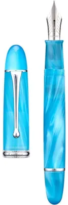 Image de Stylo plume avec système d'alimentation par aspiration, grande capacité d'encre, plume moyenne n°8, coffret cadeau, couleur bleu ciel