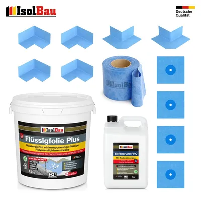 Dichtset Flüssigfolie 25 kg Dichtband Dichtecken für Dusch und Bad Abdichtung