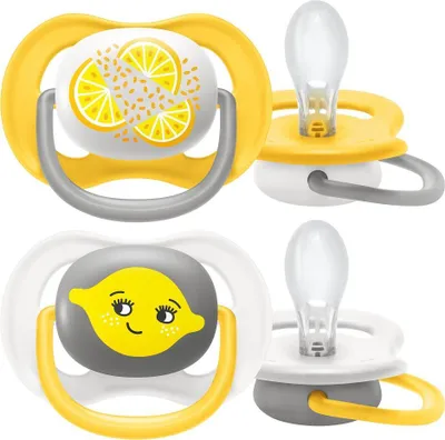 Image de Sucette AVENT Ultra Air Happy, 6-18 m, citron, jaune/blanc