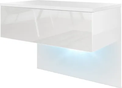 Produktbild von Dripex Nachttisch hängende mit Schublade, Wandregal Wandboard Weiß Hochglanz, Holz Nachtkommode Nachtschrank schwebend,60 x 46 x 35 cm