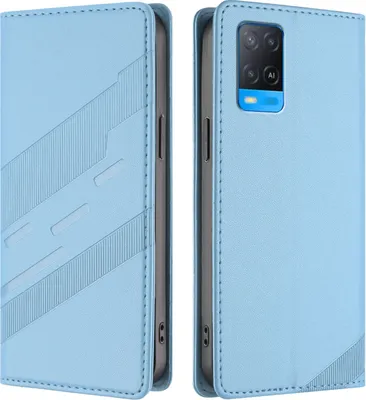 Image de Etui pour Oppo A54 4G/A54S/A55 5G/A16/A16S/A55S 5G/A53S 5G/A56 5G, étui portefeuille en cuirPolyuréthaneavec fente pour cartes et fonction stand Hellblau