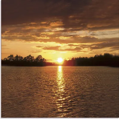 Produktbild von ARTland Glasbild Sonnenuntergang am See Größe: 40x40 cm