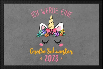 Produktbild von Ich werde Große Schwester 2023 Fußmatte Schwangerschaft Verkündung Geburt Big Sister Geschenk Einhorn