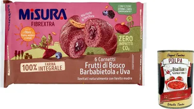 Produktbild von 6x Misura fibrextra cornetti croissant Beeren, Rote Bete und Trauben | 100 % Vollkornmehl 308 g + Italian Gourmet polpa 400g