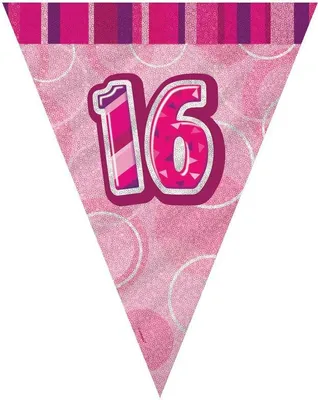 Produktbild von 16. Geburtstag | Wimpelkette pink