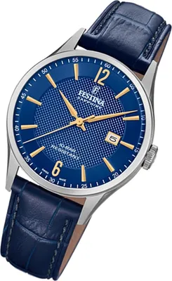 Produktbild von Festina Quarz Armband-Uhr Herren F20007/3 Leder Uhr blau Swiss Made UF20007/3