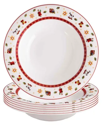 Produktbild von Suppenteller 6er Set Weiß, Spülmaschinenfest, Mikrowellensicher, Tiefer Teller für Suppen, Salate & Pasta, Weihnachtsgeschirr, Nudelteller, Porzellan
