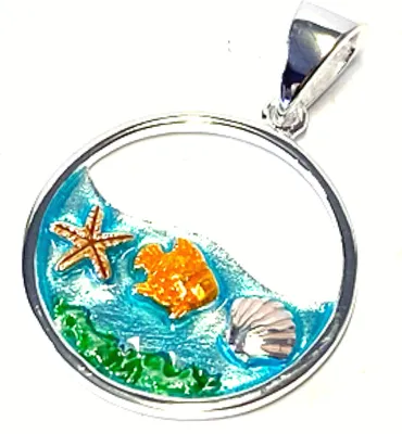 Produktbild von Anhänger 925 Silber maritim Kettenanhänger Seestern Muschel Fisch farbiger Lack bunt