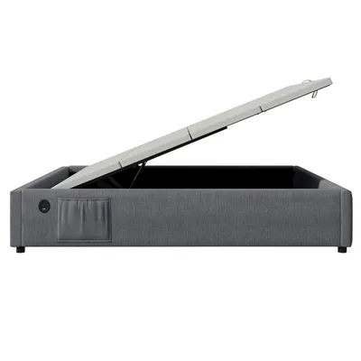 Produktbild von Flieks Polsterbett 160x200cm ohne Kopfteil, Doppelbett Jugendbett mit USB & Type-C, Hydraulisches Bett Boxspringbett mit Ablagetasche, Baumwolle, Grau