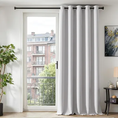 Imagen del producto de Cortina opaca con ojales, 200 x 260 cm (ancho x alto), color gris y blanco