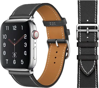 Produktbild von FFO2World Slim Lederarmband für Apple Watch 38/40/41/42 mm – Echtlederarmband mit Edelstahlschließe – Kompatibel mit Series 1–11 & SE – Schwarz