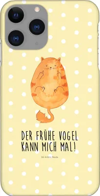 Produktbild von Mr. & Mrs. Panda Iphone 11 Pro Handyhülle Katze Frühaufsteher - Gelb Pastell - Geschenk, Mittelfinger, Tiger, Katzen, Premium Kunststoff, Handy Case, Verschlafen, Kaffee
