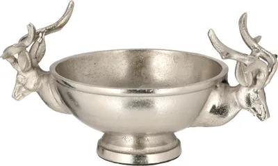 Produktbild von Hirschkopf Alu Servierschale Dekoschale Ø ca. 17,5 cm - Höhe ca. 6,5 cm  gesamte Höhe  ca. 14,5 cm  Breite gesamt ca. 27 cm mit Hirschkopf  Hirschkopf