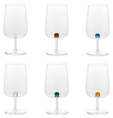 Immagine prodotto di Ichendorf Milano Set 6 Calici Bilia in Vetro Borosilicato Soffiato con Sfera Decorativa sul Fondo, Colori Assortiti, Design Elegante per Tavola