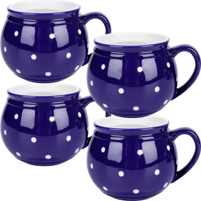 Image de Orion | Set de tasses a café - 200 Ml - 4 pieces - Bleu Avec Motif Point - Poignées Confortables - Céramique
