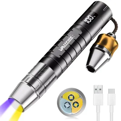 Produktbild von 3-in-1 LED-Taschenlampe - UV 365 nm - USB-aufladbar - 1600 Lumen - Aluminium - Schwarz