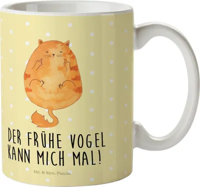 Produktbild von Mr. & Mrs. Panda Trinklernbecher Katze Frühaufsteher - Gelb Pastell - Geschenk, Katzen, Reisebecher, Kindertasse, Kater, Mehrwegbecher, Genervt, Miau, Verschlafen, Kaffee